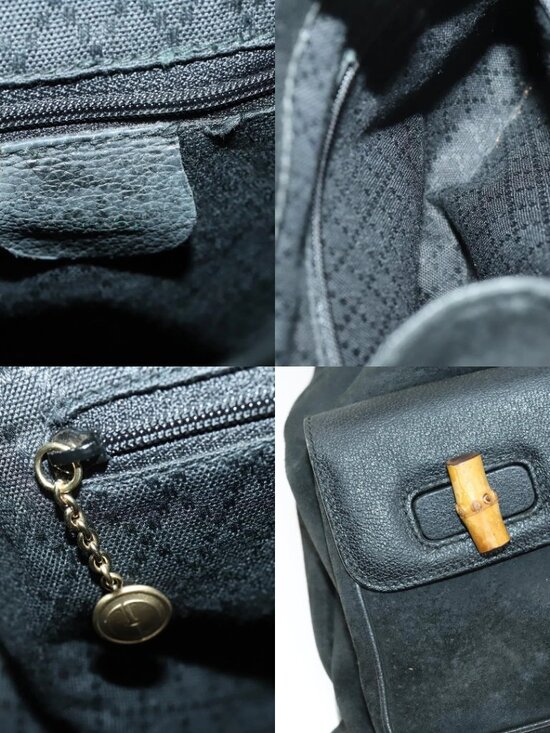 GUCCI Bamboo Backpack Suede Leather Black Gold 003 2058 0016 Auth 170577 main image 7